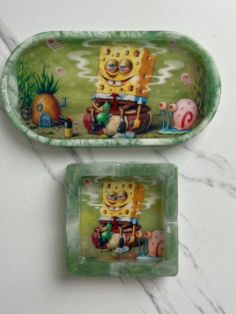 Unique Fried Spongebob Ashtray Tray Stoner Set | Cartoon Collectible Gift Decor